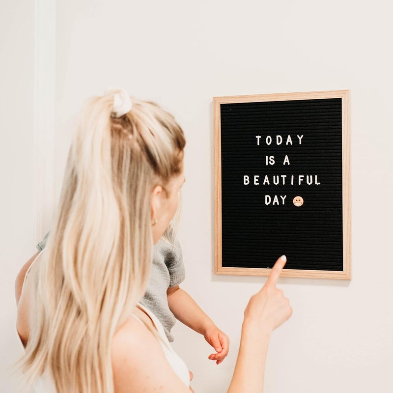 Stiles 12"x16" Felt Letter Board Sign Set, With 440 Plastic Letters, Numbers, and Symbols, Changeable Wooden Message Board for Menu, Milestones, or Baby Announcement Sign, Black - Image 5