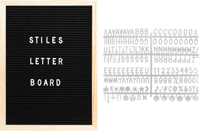 Stiles 12"x16" Felt Letter Board Sign Set, With 440 Plastic Letters, Numbers, and Symbols, Changeable Wooden Message Board for Menu, Milestones, or Baby Announcement Sign, Black - Image 1
