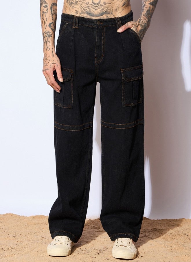 Mascln Sassafras Comfort Wide Leg Jeans for Men in Dark Shade - Image 1