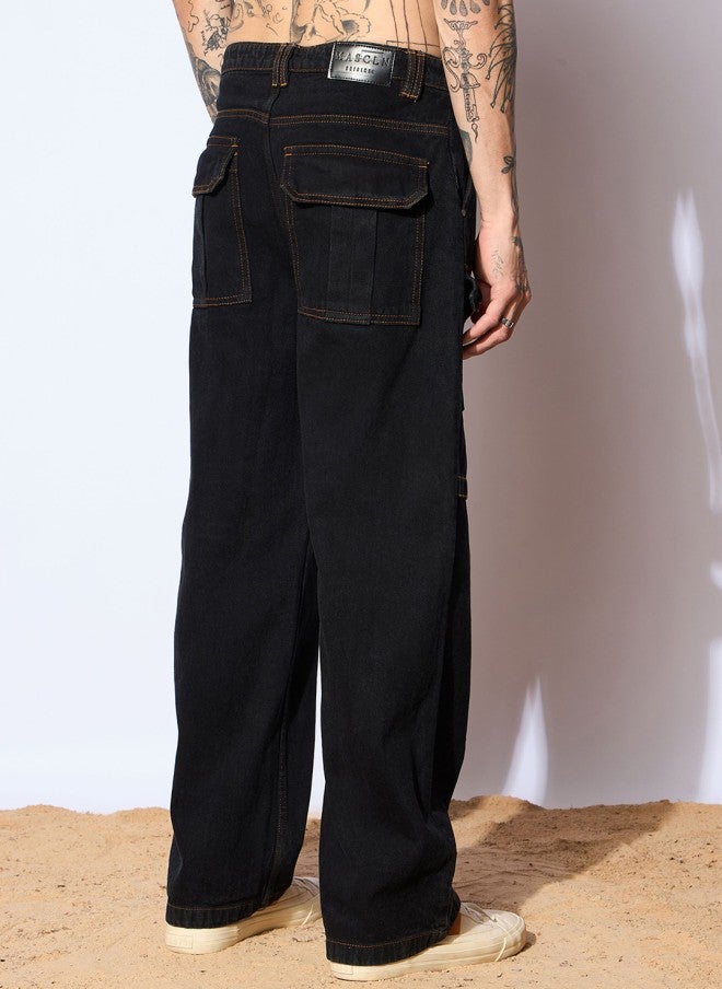 Mascln Sassafras Comfort Wide Leg Jeans for Men in Dark Shade - Image 4