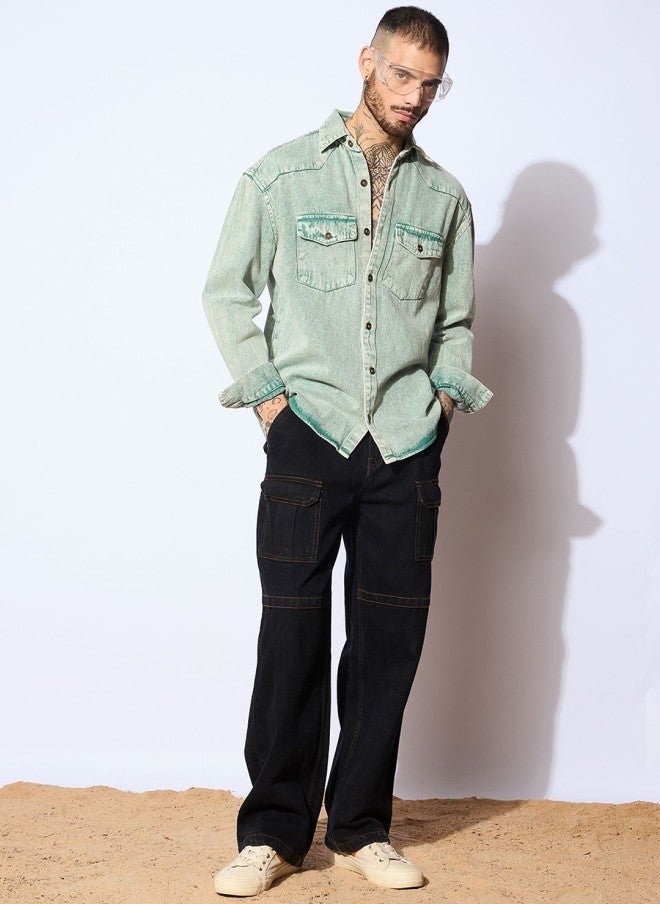 Mascln Sassafras Comfort Wide Leg Jeans for Men in Dark Shade - Image 5