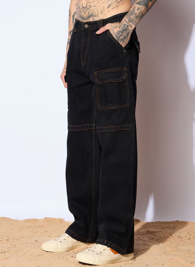Mascln Sassafras Comfort Wide Leg Jeans for Men in Dark Shade - Image 3
