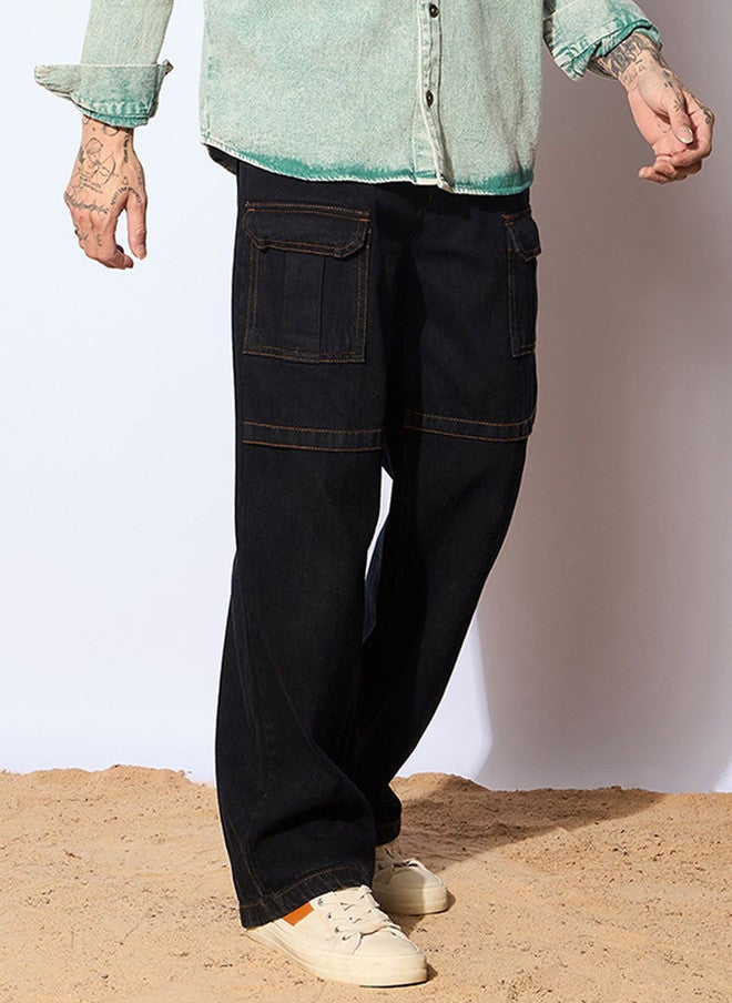 Mascln Sassafras Comfort Wide Leg Jeans for Men in Dark Shade - Image 2