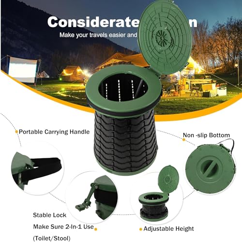 ALEVMOOM Upgraded XXL 19.7"Portable Toilet for Camping Retractable Toilet with Lid, 880lbs Load Capacity, Adjustable Toilets for Adults Heavy Duty for Car, Fishing, Hunting with Carry Bag - Image 5