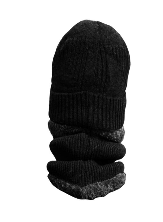 Krystle قبعة صوفية للجنسين من كريستال مع وشاح (عبوة من قطعة واحدة) (Kry/Visor/Neckwaramer/Boy/Black_Black_Free Size) - Image 3