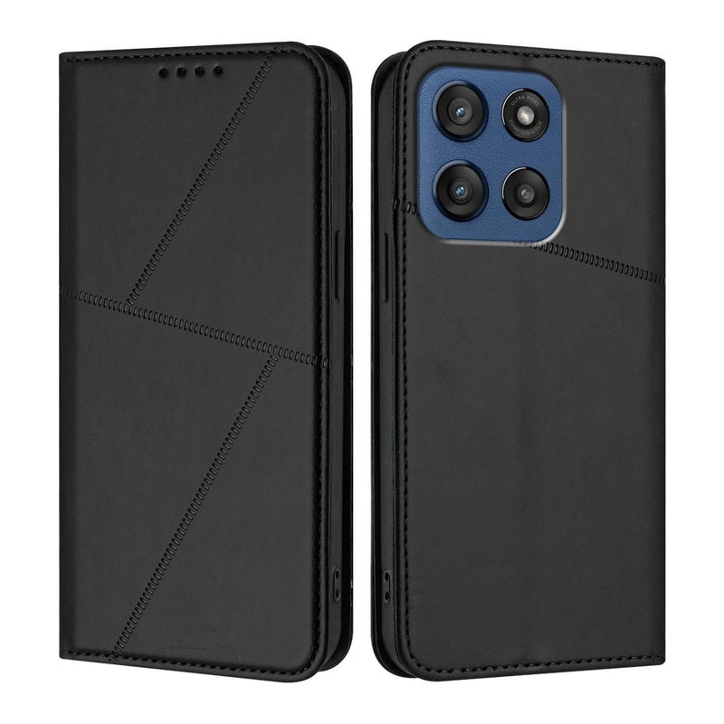 إيروريكس جراب هاتف موتورولا إيدج 60 القوي المصنوع من الجلد المغناطيسي المصقول (أسود) - Image 1