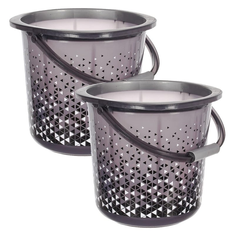 Kuber Industries Plastic Unbreakable Tinted Print Bathroom Bucket with Strong Handle18 LTR Pack of 2 Gray - Image 1