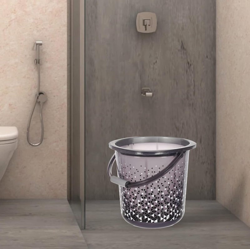 Kuber Industries Plastic Unbreakable Tinted Print Bathroom Bucket with Strong Handle18 LTR Pack of 2 Gray - Image 5