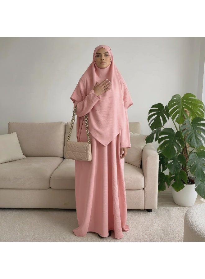 طقم صلاة نسائي عباية من قطعتين فستان طويل محتشم بأكمام طويلة بقصة واسعة للملابس الإسلامية - Image 4