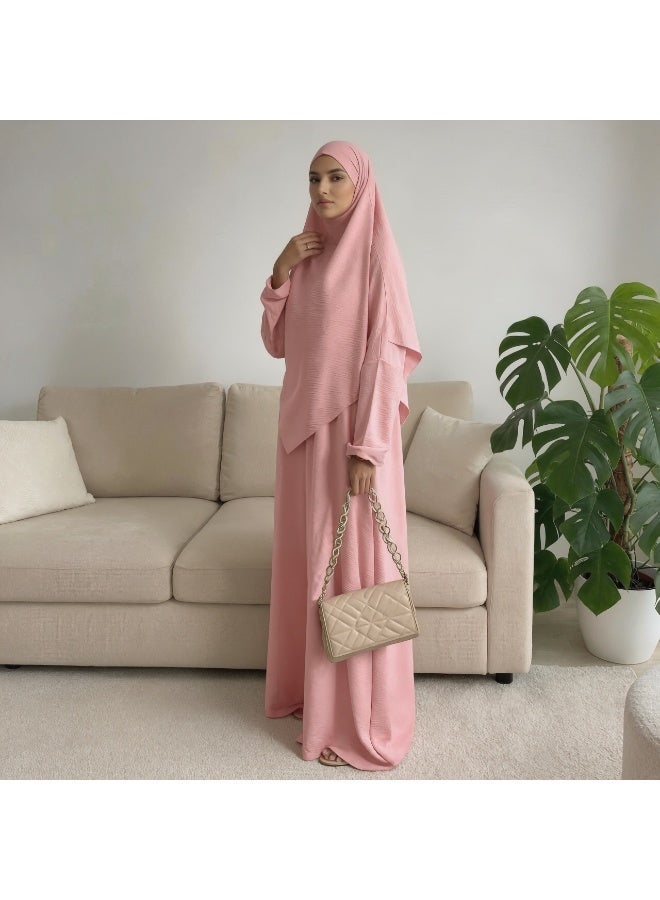طقم صلاة نسائي عباية من قطعتين فستان طويل محتشم بأكمام طويلة بقصة واسعة للملابس الإسلامية - Image 2