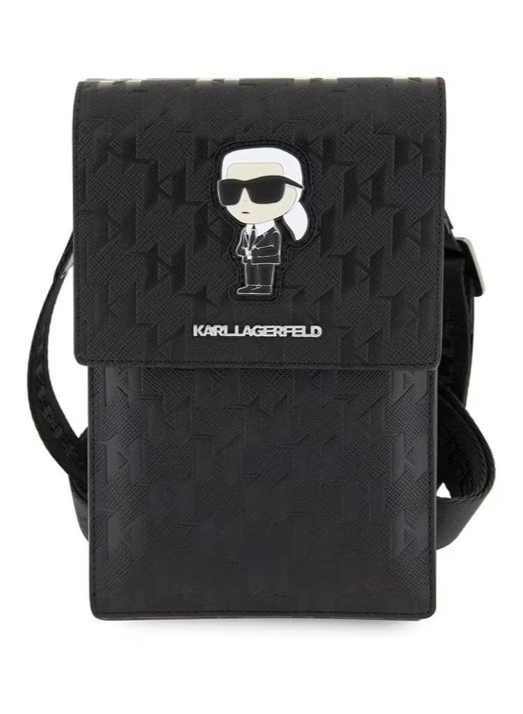 كارل لاغرفيلد "محفظة سافيانو مونو إيكونيك – تصميم فاخر من الجلد لحمل النقود والمستندات والمفاتيح – بلون أسود أنيق" - Image 1