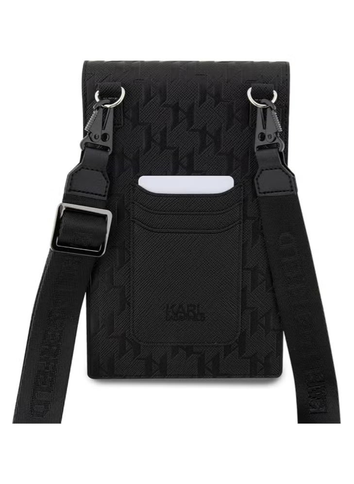 كارل لاغرفيلد "محفظة سافيانو مونو إيكونيك – تصميم فاخر من الجلد لحمل النقود والمستندات والمفاتيح – بلون أسود أنيق" - Image 3