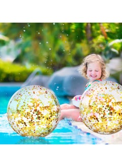Civaner Civaner 10 Pieces Inflatable Beach Balls Glitter Christmas Swimming Pool Balls Christmas Outdoor Decor Ball Ornaments Floatable Confetti Ball for Beach Party Xmas Party Favor, 16 Inch(Gold)  - Image 5