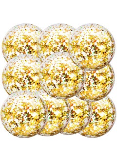Civaner Civaner 10 Pieces Inflatable Beach Balls Glitter Christmas Swimming Pool Balls Christmas Outdoor Decor Ball Ornaments Floatable Confetti Ball for Beach Party Xmas Party Favor, 16 Inch(Gold)  - Image 1