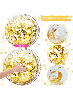 Civaner Civaner 10 Pieces Inflatable Beach Balls Glitter Christmas Swimming Pool Balls Christmas Outdoor Decor Ball Ornaments Floatable Confetti Ball for Beach Party Xmas Party Favor, 16 Inch(Gold)  - Image 4