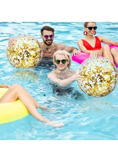 Civaner Civaner 10 Pieces Inflatable Beach Balls Glitter Christmas Swimming Pool Balls Christmas Outdoor Decor Ball Ornaments Floatable Confetti Ball for Beach Party Xmas Party Favor, 16 Inch(Gold)  - Image 2