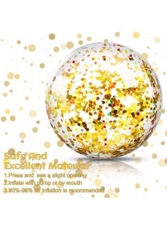Civaner Civaner 10 Pieces Inflatable Beach Balls Glitter Christmas Swimming Pool Balls Christmas Outdoor Decor Ball Ornaments Floatable Confetti Ball for Beach Party Xmas Party Favor, 16 Inch(Gold)  - Image 3