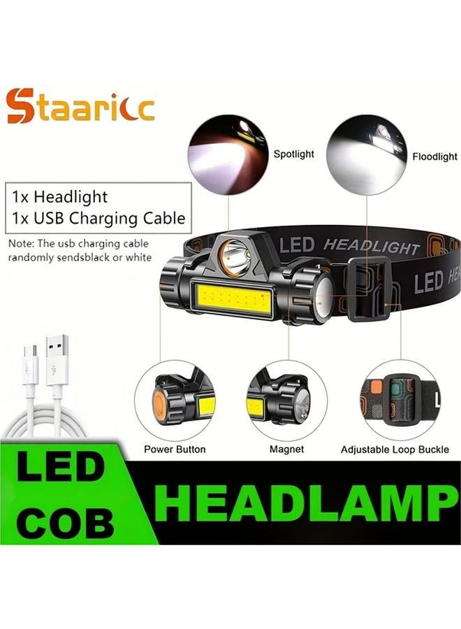 1pc Rechargeable LED COB Headlamp Magnetic Adjustable Headband Flashlight For Outdoor - Image 1