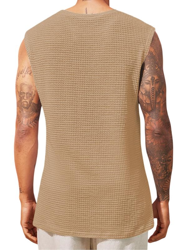 THE BLAZZE Men Polyester Fitted Knitted Tank Tops Sleeveless Casual T Shirts Summer Beach Tank Shirts Waffle Tee B L2712 VK 5000 (XL, CML), Off-White - Image 2