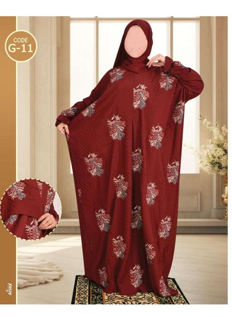شراشف صلاة ناعم ومريح للغاية مكون من قطعه واحدة يتضمن طرحه ويغطي الجسم بالكامل بمقاس موحد وواسع مناسب  لجميع الاجسام