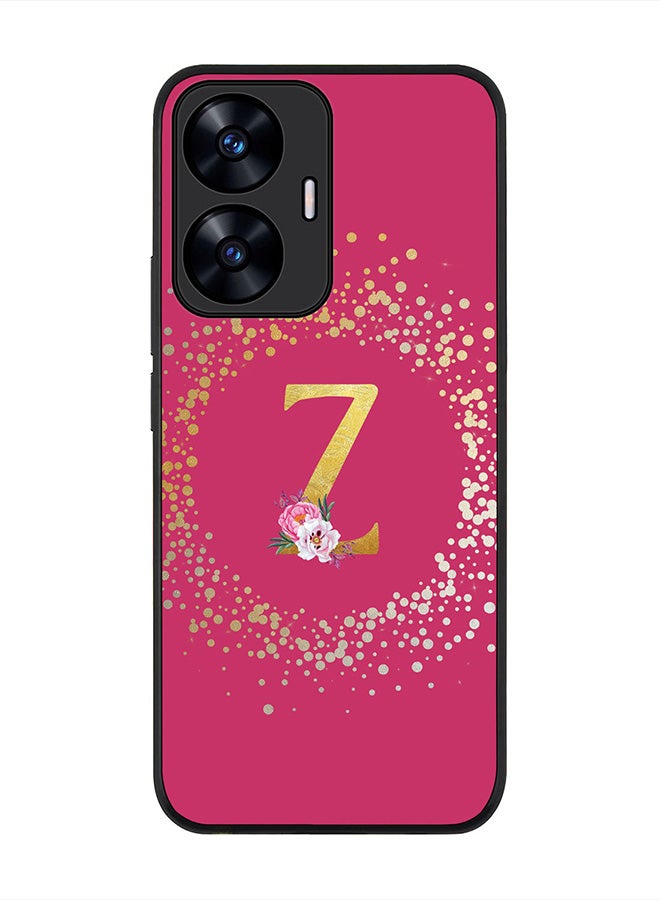 Stylizedd Cover for Realme C55 4G Case , Rugged Black Slim fit Thin Protective Phone Cases - Custom Monogram Initial Letter Floral Pattern Alphabet -Z (Dark Pink Rose) - Image 1