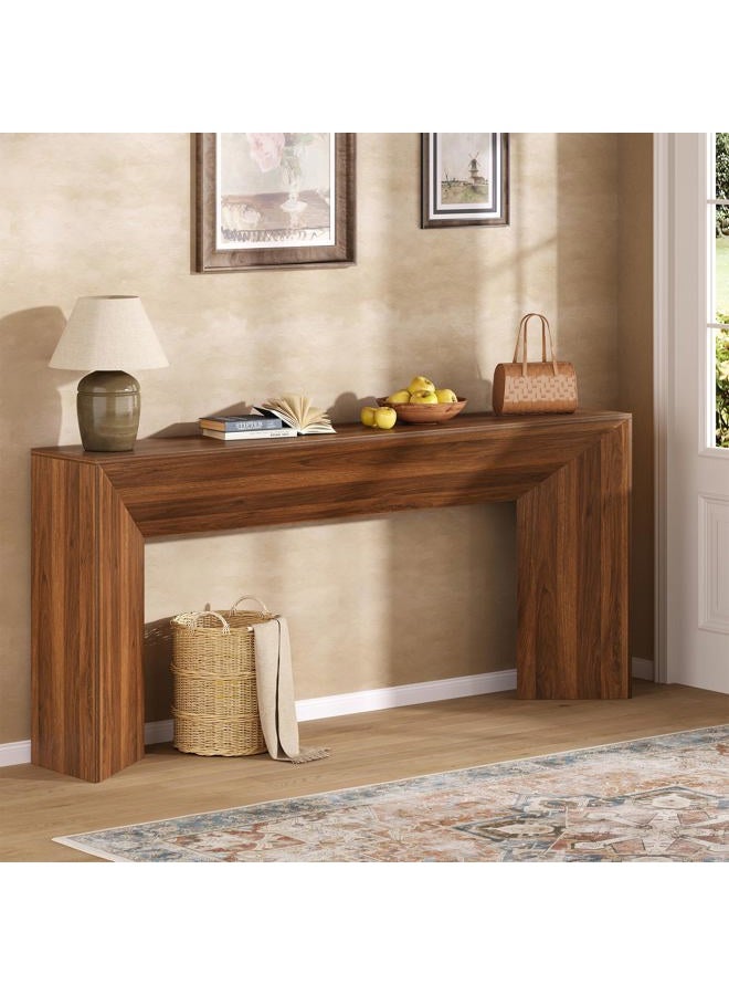 knoworld 70.9 Inch Long Console Table, Farmhouse Wooden Sofa Table Behind Couch, Entryway Table Accent Table with Sturdy Triangular Base for Living Room, Entryway, Hallway, Walnut - Image 1