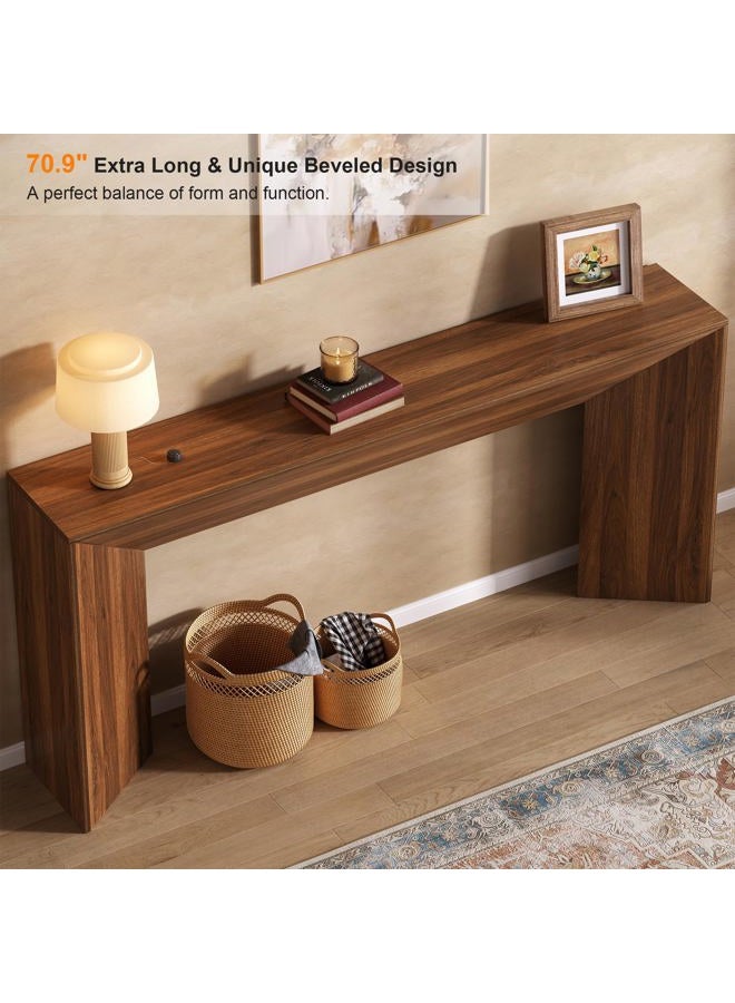 knoworld 70.9 Inch Long Console Table, Farmhouse Wooden Sofa Table Behind Couch, Entryway Table Accent Table with Sturdy Triangular Base for Living Room, Entryway, Hallway, Walnut - Image 5