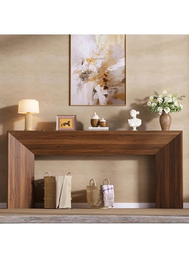 knoworld 70.9 Inch Long Console Table, Farmhouse Wooden Sofa Table Behind Couch, Entryway Table Accent Table with Sturdy Triangular Base for Living Room, Entryway, Hallway, Walnut - Image 2