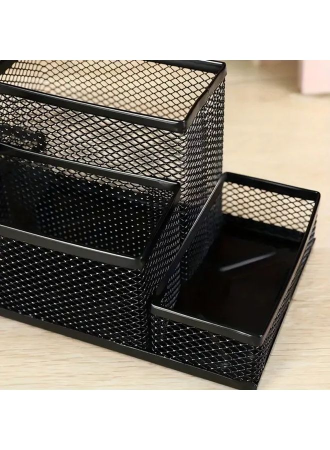 Model Four Grids Multifunctional Desktop Storage Organizer With Pen Holder And Compartments For Office School Supplies Black - Image 5