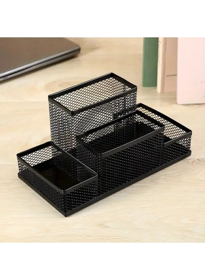Model Four Grids Multifunctional Desktop Storage Organizer With Pen Holder And Compartments For Office School Supplies Black - Image 4