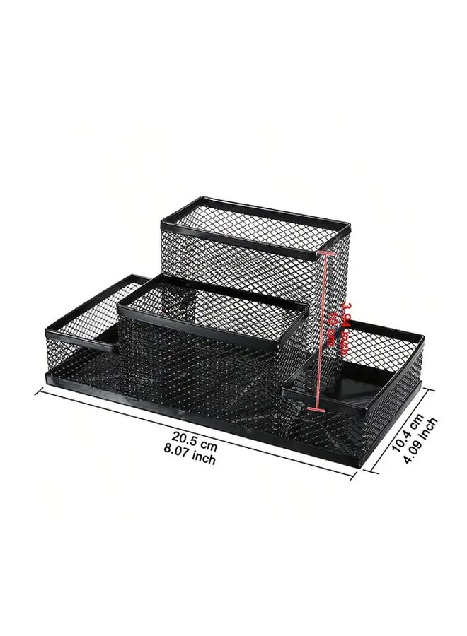Model Four Grids Multifunctional Desktop Storage Organizer With Pen Holder And Compartments For Office School Supplies Black - Image 2