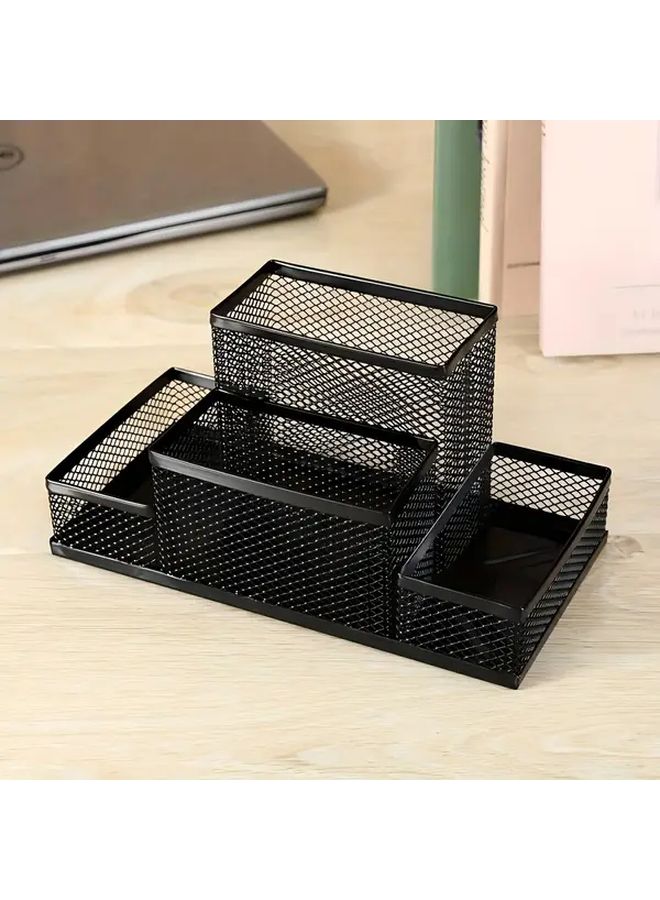 Model Four Grids Multifunctional Desktop Storage Organizer With Pen Holder And Compartments For Office School Supplies Black - Image 3