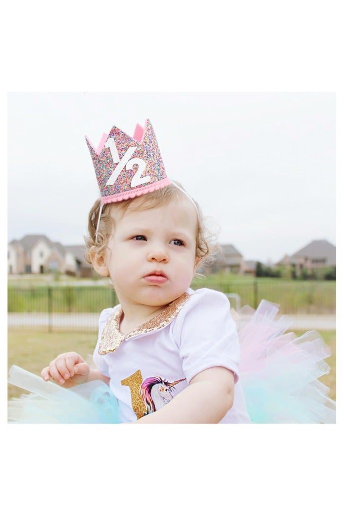 1/2 Birthday Girl Crown - Pink Adjustable Baby Girl Half Birthday Hat for 6-12 Months - Image 4