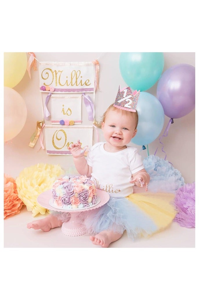 1/2 Birthday Girl Crown - Pink Adjustable Baby Girl Half Birthday Hat for 6-12 Months - Image 5