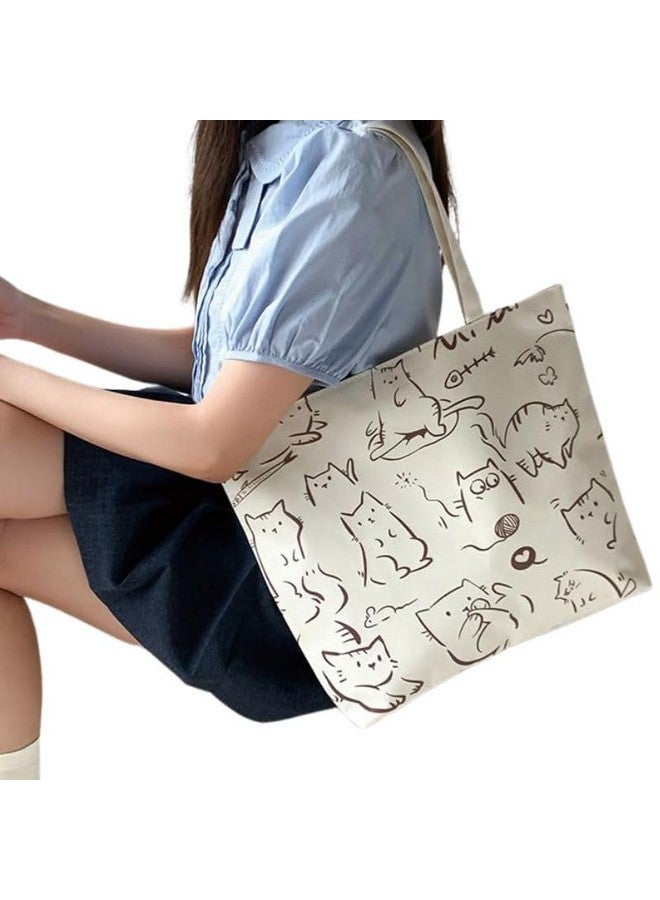 BAGILO Large Capacity Shoulder Bag Shoulder Tote Bag for Women, Cloth Bags for Women, Travel Pouch Canvas Bag Lovely Design Travel Size (Cream) - Image 2
