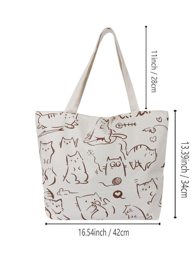 BAGILO Large Capacity Shoulder Bag Shoulder Tote Bag for Women, Cloth Bags for Women, Travel Pouch Canvas Bag Lovely Design Travel Size (Cream) - Image 4