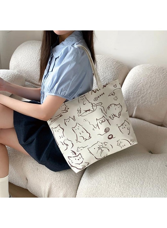 BAGILO Large Capacity Shoulder Bag Shoulder Tote Bag for Women, Cloth Bags for Women, Travel Pouch Canvas Bag Lovely Design Travel Size (Cream) - Image 3