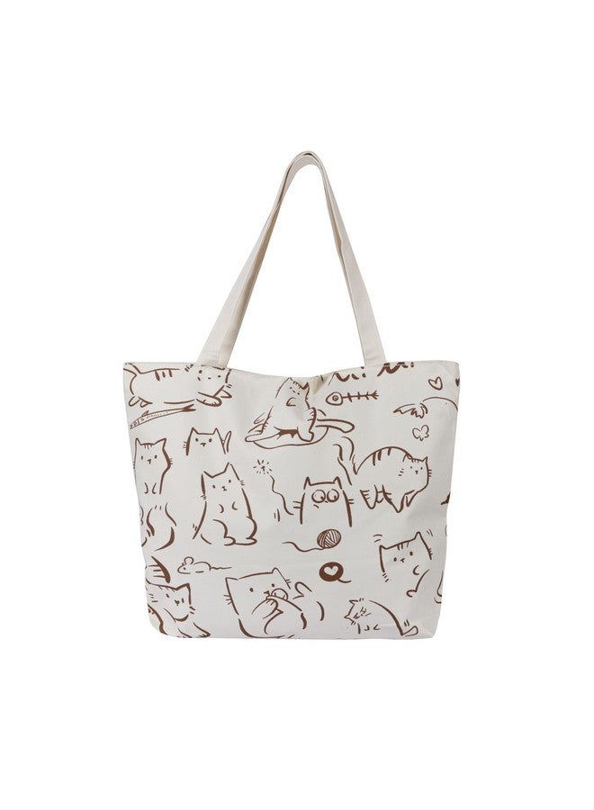 BAGILO Large Capacity Shoulder Bag Shoulder Tote Bag for Women, Cloth Bags for Women, Travel Pouch Canvas Bag Lovely Design Travel Size (Cream) - Image 1