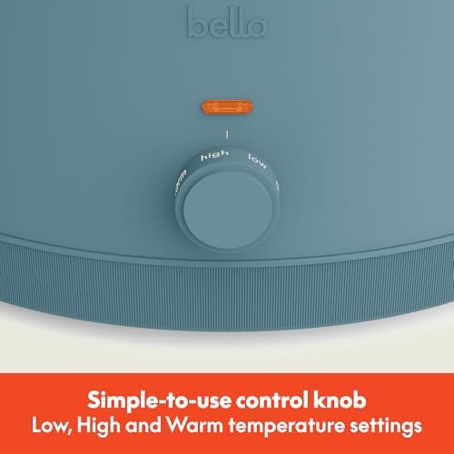 bella 6.0 Qt Manual Slow Cooker, Ceramic Nonstick Coating, 3 Temperature Settings, Dishwasher Safe Stoneware Pot and Tempered Glass Lid, Cool Touch Handles & Tangle Free Cord Wrap, Surf - Image 2