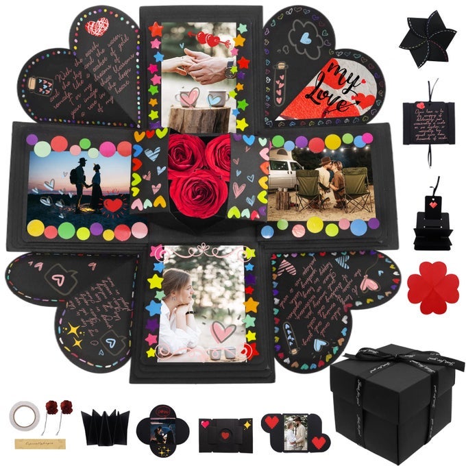 EXPLOSION BOX GIFTSSURPRISE CREATIVE DIY PHOTOEXPLODING LOVE BOXLOVE MEMORY PHOTO BOX WITH 4 FACES FOR ANNIVERSARYBIRTHDAYVALENTINES DAY AND WEDDINGBLACK