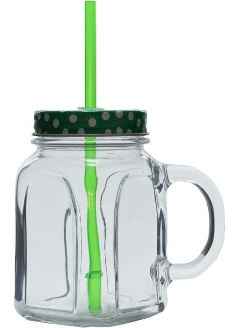 Paşabahçe Glass Jar 2 Piece Mug with Straw 80388 450CC Green  - Image 2