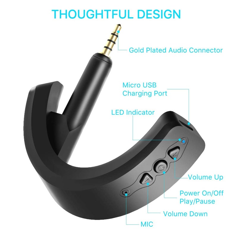 YOCOWOCO محول بلوتوث 5.0 اللاسلكي YOCOWOCO aptX لسماعات Bose QuietComfort QC 15 مع ميكروفون/تحكم في الصوت، أسود - Image 3