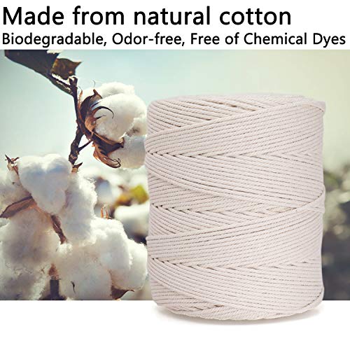 Ai-Fun AIFUN Macrame Cord 4mm x 547Yards, Natural Cotton Macrame Rope - 4 Strands Twisted Macrame Cotton Cord for Wall Hanging, Plant Hangers, Crafts, Gift Wrapping and Wedding Decorations（4mmX500m） - Image 2