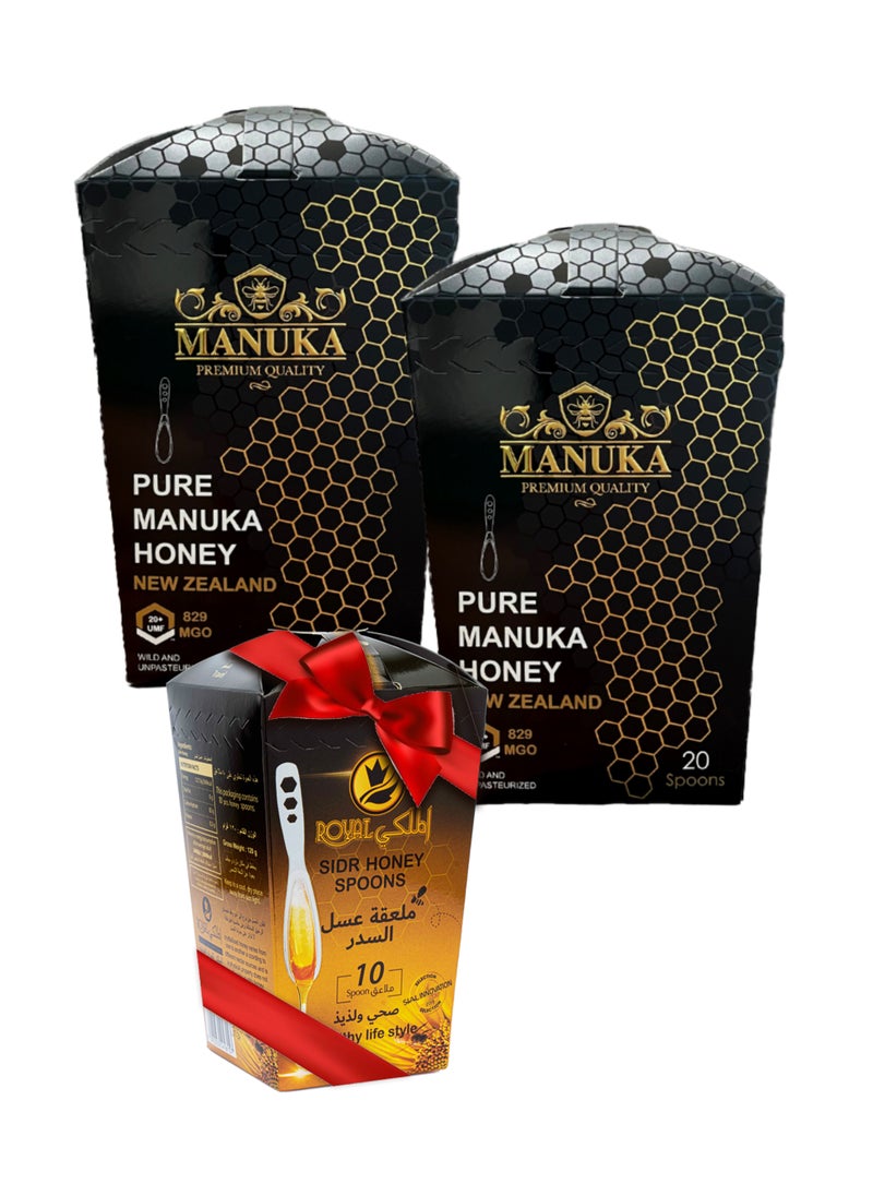 Al Malaky Royal Al Malaky’s Manuka Spoon Offer – 2 Pack Manuka Spoons (20 Spoons/Pack) and Sidr Honey Spoons (Pack of 10 Spoons) 240g+240g+120g  - Image 1