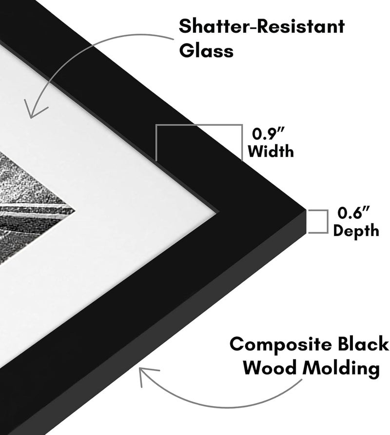 Americanflat 11x14 Black Picture Frame with Shatter-Resistant Glass - Displays 8x10 Photos with Mat or 11x14 without Mat - Image 3