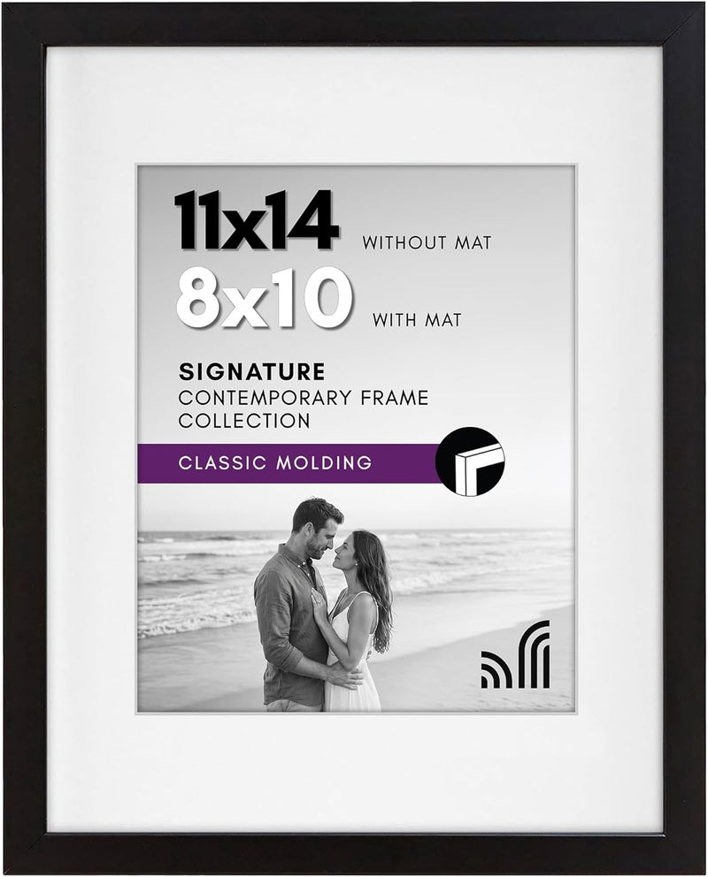 Americanflat 11x14 Black Picture Frame with Shatter-Resistant Glass - Displays 8x10 Photos with Mat or 11x14 without Mat - Image 1