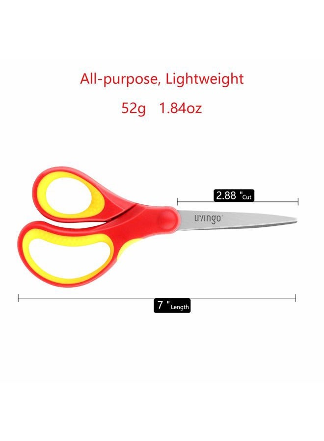 LIVINGO 7" Student Scissors, Sharp Stainless Steel Pointed Tip Blades Shears for Middle School Kids Crafting Project, Comfort Right/Left-handed, Assorted Color, 3 Pack - Image 2