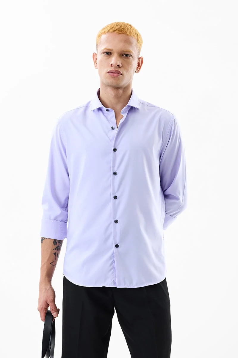 سنيتش Light Purple Solid Long Sleeve Slim Fit Formal Shirt