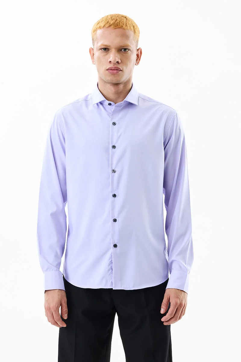سنيتش Light Purple Solid Long Sleeve Slim Fit Formal Shirt