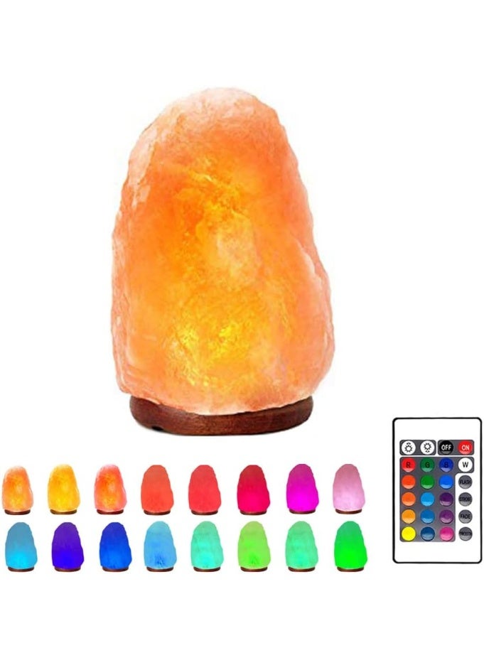 Q TRIPLE A Natural Rock Shape Himalayan Salt Lamp - Handcrafted USB Natural Crystal Night Light with 7-Color LED With Remote Control & Auto-Cycling & Real Wood Base Table Lamp - Unique Decorative Gift for Home, Office, and Wellness - Image 1